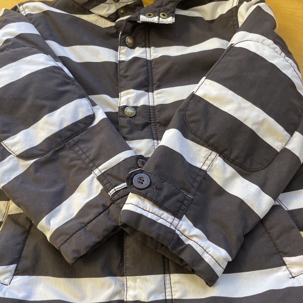 Mini Boden Boys Jacket Coat Parka size 8 Brown white Striped zip button cozy - Picture 6 of 14